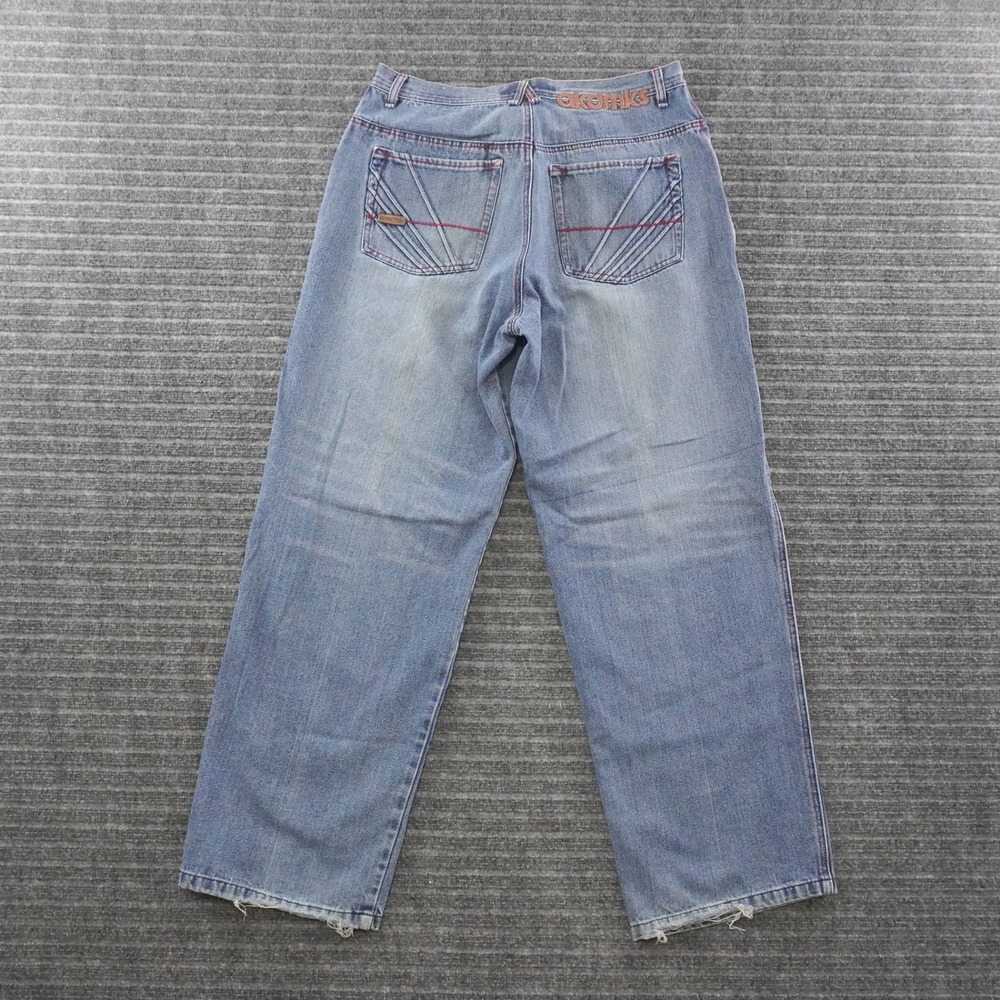 Vintage Y2K Akademiks Baggy Jeans Mens 35 Blue Red Contrast Stitch Streetwear